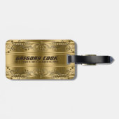 エレガントストライプフェイク金ゴールドと金ゴールドフローラ旋回 ラゲッジタグ (裏面横)