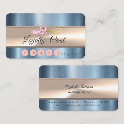 エレガントストライプベーカリーブルーメタリック ロイヤリティカード (正面/裏面)