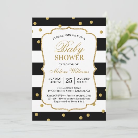 エレガントストライプモダン白黒 招待状 (スタンド正面)