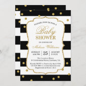 エレガントストライプモダン白黒 招待状 (正面/裏面)