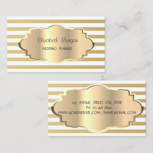 エレガントストライプモダン金ゴールド、金ゴールド・フレーム 名刺 (正面/裏面)