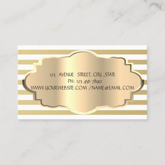 エレガントストライプモダン金ゴールド、金ゴールド・フレーム 名刺 (裏面)