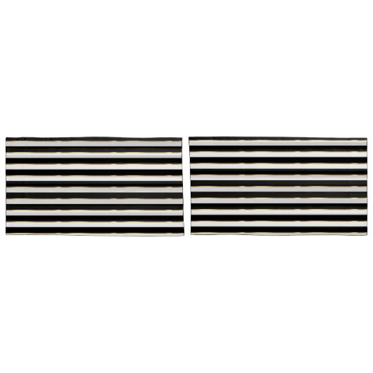 エレガントストライプ黒金ゴールド白 枕カバー (裏面-セット)