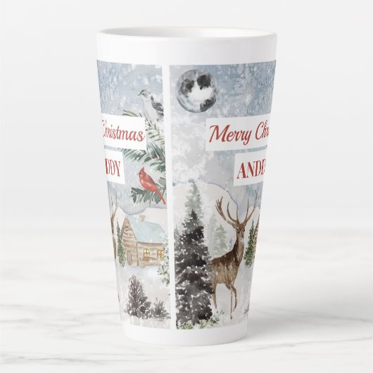 エレガントスノーウィーメリーティクリスマレッド(鳥)ショウジョウコウカンチョウ カフェラテマグ (正面)