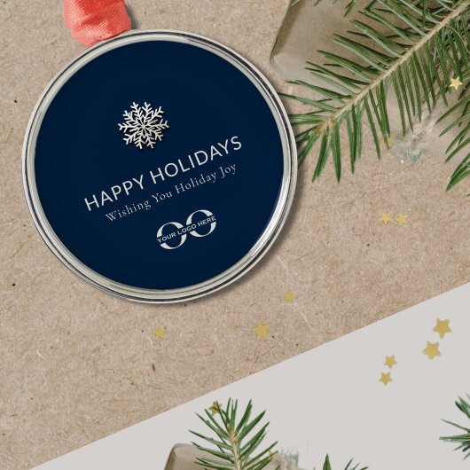 エレガントスノーフレークハッピーホリデー メタルオーナメント