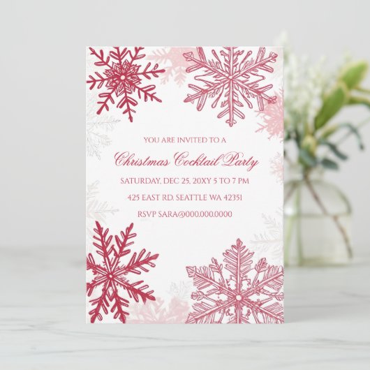 エレガントスノーフレーク・ピンク・レッド・クリスマス・カクテル 招待状 (スタンド正面)
