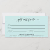 エレガントスパシンプルティール（緑がかった色）ターコイズ贈与証 (裏面)