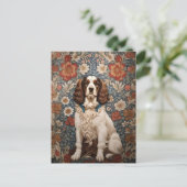 エレガントスパニエル犬のヴィンテージフローラの背景 ポストカード (スタンド正面)