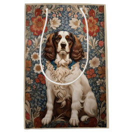 エレガントスパニエル犬のヴィンテージフローラの背景 ミディアムペーパーバッグ