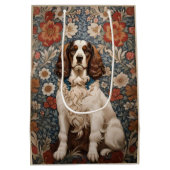 エレガントスパニエル犬のヴィンテージフローラの背景 ミディアムペーパーバッグ (裏面)