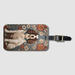 エレガントスパニエル犬のヴィンテージフローラの背景 ラゲッジタグ