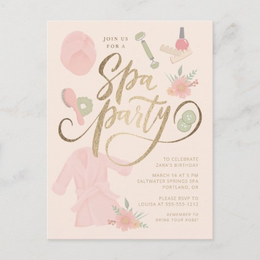 エレガントスパパーティの招待状付フェイク金ゴールド ポストカード (正面)