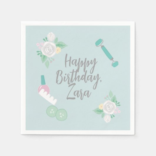 エレガントスパパーティーブルーのカスタムデザイン スタンダードカクテルナプキン (正面)