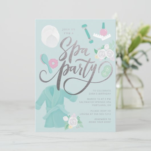 エレガントスパパーティー招待状 ブルー/偽のシルバー 招待状 (スタンド正面)