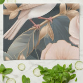 エレガントスパローほこりっぽいピンクと金ゴールドフローラ キッチンタオル (折り畳み)