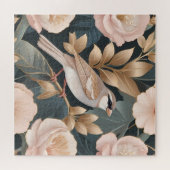 エレガントスパローほこりっぽいピンクと金ゴールドフローラ ジグソーパズル (横)