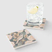 エレガントスパローほこりっぽいピンクと金ゴールドフローラ ストーンコースター (横)