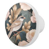 エレガントスパローほこりっぽいピンクと金ゴールドフローラ セラミックノブ (右)