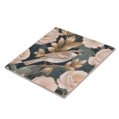 エレガントスパローほこりっぽいピンクと金ゴールドフローラ タイル (側面)