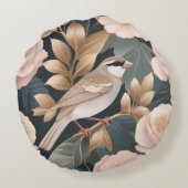エレガントスパローほこりっぽいピンクと金ゴールドフローラ ラウンドクッション (裏面)