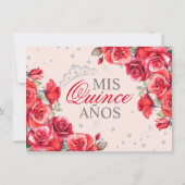 エレガントスペインのQuinceaenera Mis Quince RED roses 招待状 (裏面)