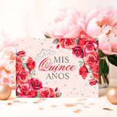 エレガントスペインのQuinceaenera Mis Quince RED roses 招待状