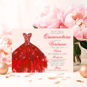 エレガントスペインのQuinceaenera Mis Quince RED roses 招待状