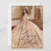 エレガントスペインのQuinceanera Mis Quinceスクリプト金ゴールド 招待状 (正面)