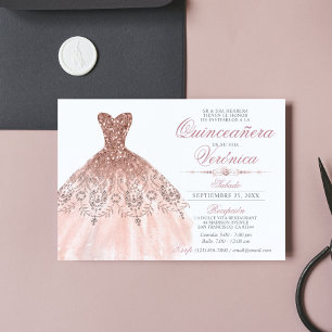 エレガントスペインのQuinceanera Mis Quince Pink Rose I 招待状
