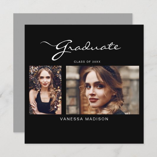 エレガントスモダンクリッミニマルプ | 2写真卒業 案内状 (正面/裏面)