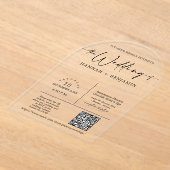 エレガントスモダンミニマルトの結婚Arch QRコード アクリル招待状 (レイダウン)