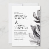 エレガントスモーキーな花サイド文字ブラック結婚ズ 招待状 (正面)