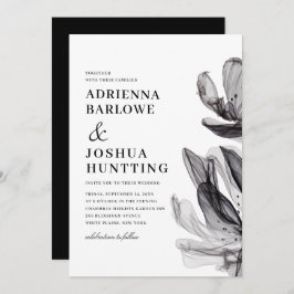 エレガントスモーキーな花サイド文字ブラック結婚ズ 招待状