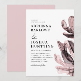 エレガントスモーキーの花サイド文字ダスティピンク結婚ズ 招待状