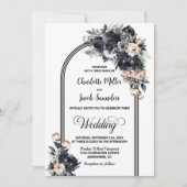 エレガントスモーキー黒フローラ結婚アーチ 招待状 (正面)