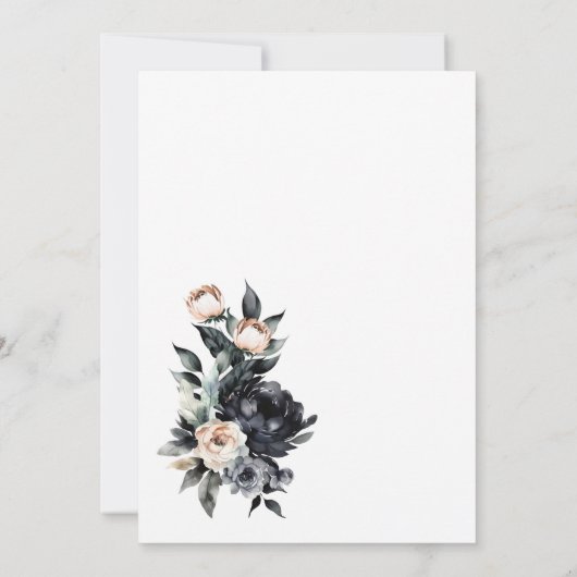 エレガントスモーキー黒フローラ結婚アーチ 招待状 (裏面)