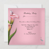 エレガントスワンピンクカラリリーフローラ誕生日パーティー 招待状 (裏面)