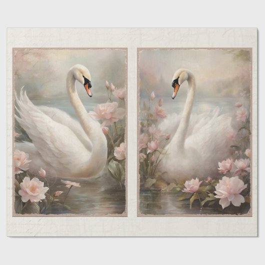 エレガントスワンレイクピンクウォーターリリーフローラ ラッピングペーパー (フラット)