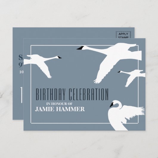 エレガントスワン、誕生日招待状 インビテーションポストカード (正面/裏面)