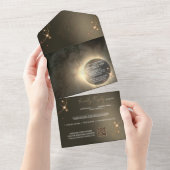 エレガントセピ太陽のアEclipseカスタムフォト結婚ズ オールインワン招待状 (貼ってはがせる)