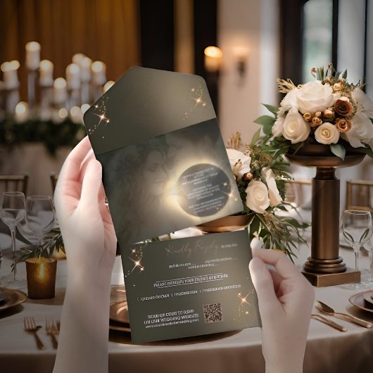 エレガントセピ太陽のアEclipseカスタムフォト結婚ズ オールインワン招待状