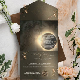 エレガントセピ太陽のアEclipseカスタムフォト結婚ズ オールインワン招待状