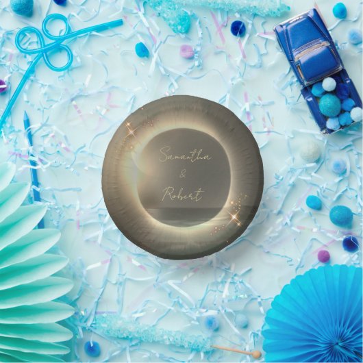 エレガントセピ太陽のアEclipseカスタムフォト結婚ズ ペーパーボウル (パーティー)