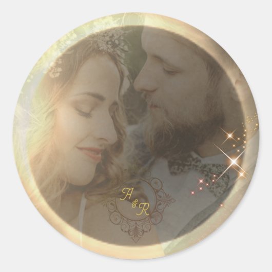 エレガントセピ太陽のアEclipseカスタムフォト結婚ズ ラウンドシール (正面)