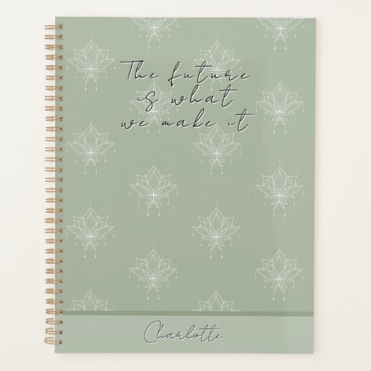 エレガントセージグリーンかわいらしフローラロータス未来 プランナー手帳 (正面)