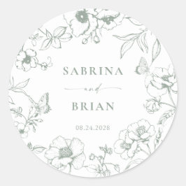 エレガントセージグリーンクラシックフローラ結婚ズ ラウンドシール