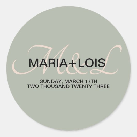 エレガントセージグリーンピ結婚ンクモノグラムの ラウンドシール (正面)