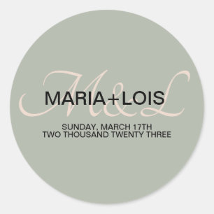 エレガントセージグリーンピ結婚ンクモノグラムの ラウンドシール