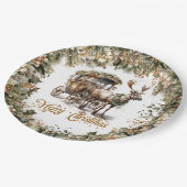 エレガントセージグリーンホリフェイクー金ゴールドトナカイそり ペーパープレート (アングル)