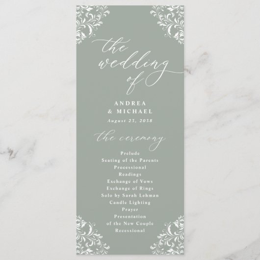 エレガントセージグリーンヴィンテージクラシック結婚式 プログラム (正面)
